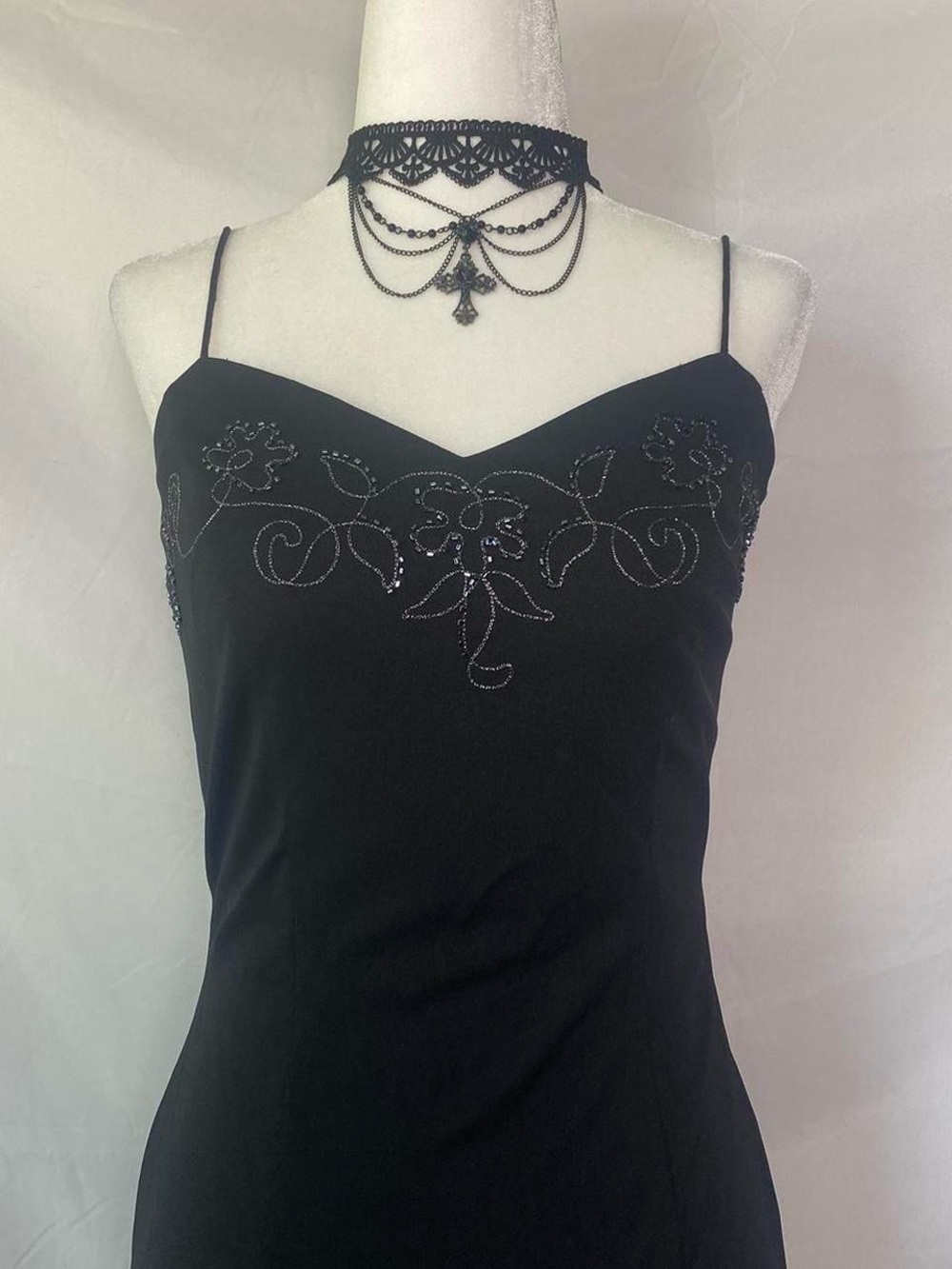 Dave & Johnny Black Beaded Maxi Gown